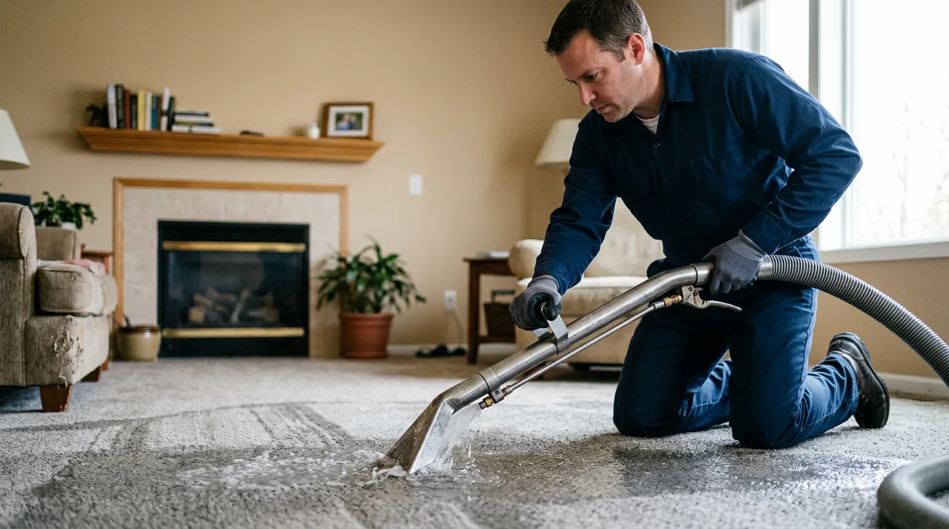 Water damage restoration technician working near Fishers, IN